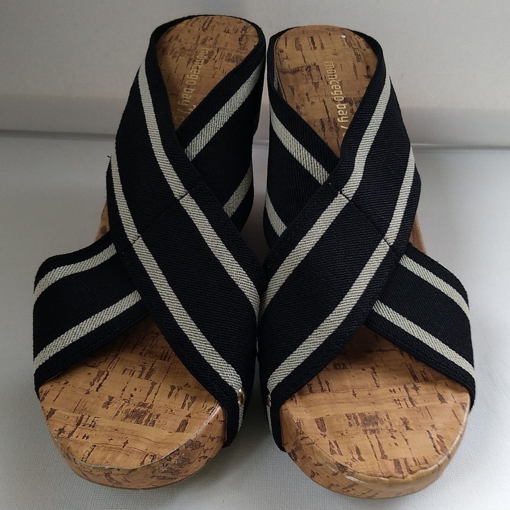 Montego Bay Co Striped Cork Wedges Sz 9.5